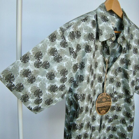 Evolution XL Tropical Leaves Print Shirt in Khaki Colors NWT - 100% Cotton - Picture 7 of 7